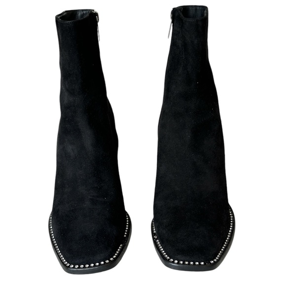 JIMMY CHOO Mavin 85 Crystal Stud Suede Ankle Boots Square Toe Booties Block Heel - Picture 3 of 7